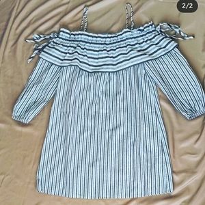 Striped Off-the-Shoulder Ruffle Mini Dress